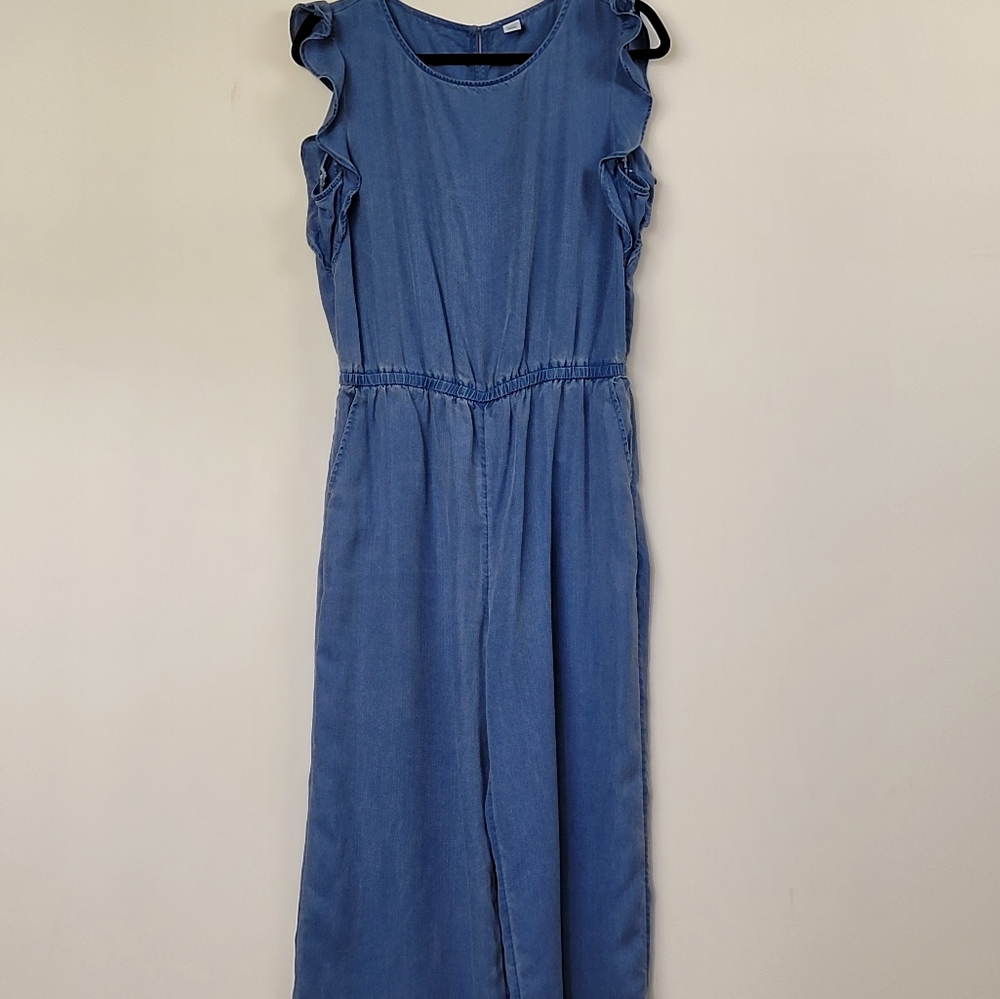 OLD NAVY Jumpsuit Wide Leg Size M Blue Flutter Sleeve Cottage Western Boho